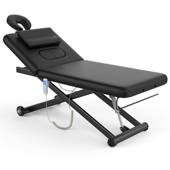 Electric Massage Table with Electric Lift Motor and Manual Backrest, Heavy Duty PU Leather Stationary Physical Therapy Table, Treatment Table Salon for Medical Spa/Facial Bed/Beauty Bed