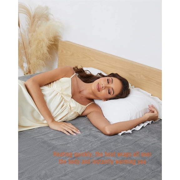 Electric Mattress Pad Queen Size 60x80 Dual Control Soft Coral Fleece 4 Heating Levels 10-Hour Auto Shut Off Fast Heating Deep Pocket Fit Up to 21 Machine Washable Grey