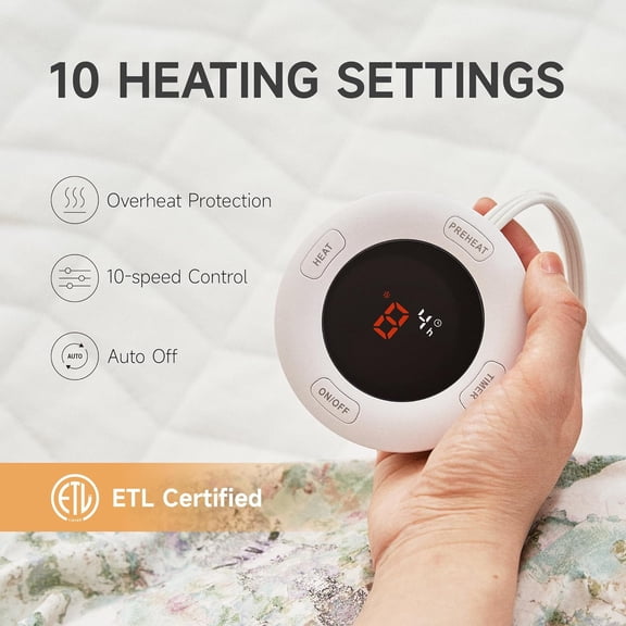 Electric Mattress Pad Size Dual Control with 10 Heat Settings & 10 Hour Auto Off, Fit to 18 Deep Pocket, ETL Certified