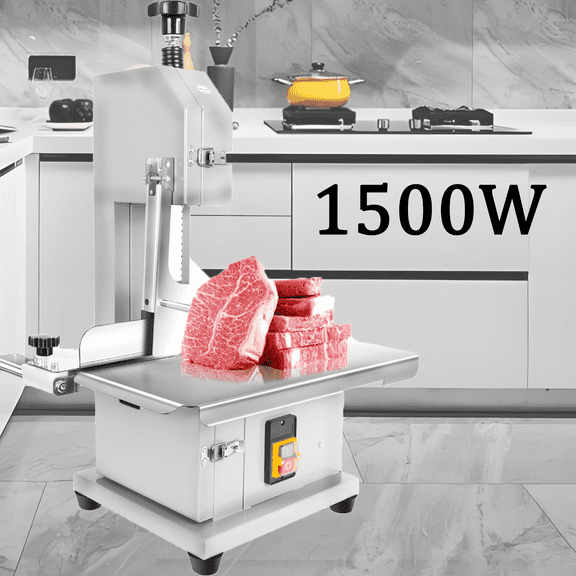 Electric Meat Cutter Machine, 1500W Commercial Frozen Bone Saw with 8 Saws Blades, 19x14" Stainless Steel Workbench, 0.04-4" Cutting Thickness for Butchering at Home