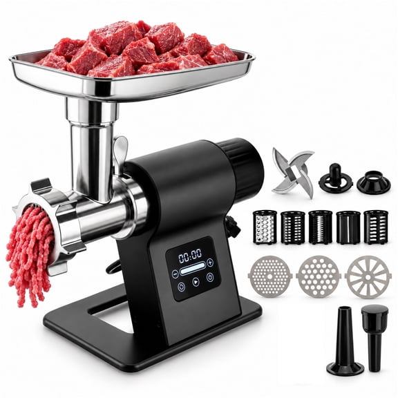 FOUR ES Electric Meat Grinder, 2000W Max Pure Copper Motor, Stainless Steel 1 Blade, 3 Plates, Sausage & Kubbe Kits, Touch Screen for Kitchen Home Use