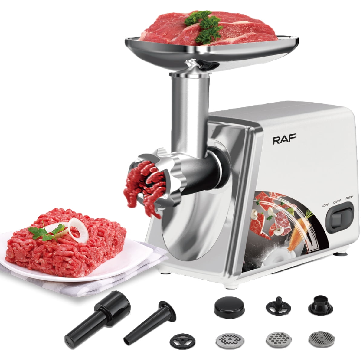 Electric Meat Grinder, Sausage Stuffer Maker 450W(3000W Max) Food Grinder  with Blade & 3 Plates, Sausage Stuffer Tubes & Kubbe Kit, Stainless Steel