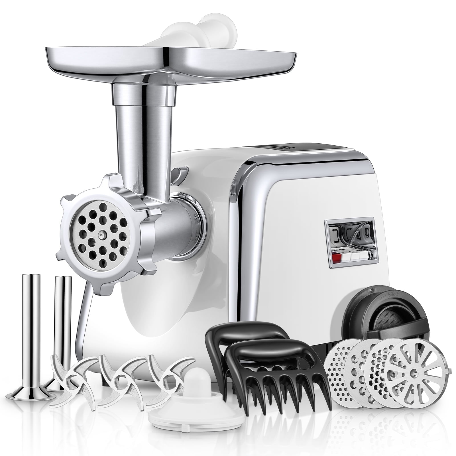Electric Meat Grinder Heavy Duty,3000W Max 5 in1 Sausage Stuffer Maker with 4 Stainless steel Plates & 3 Blades,Sausage & Kubbe Maker Kit/Slider Maker