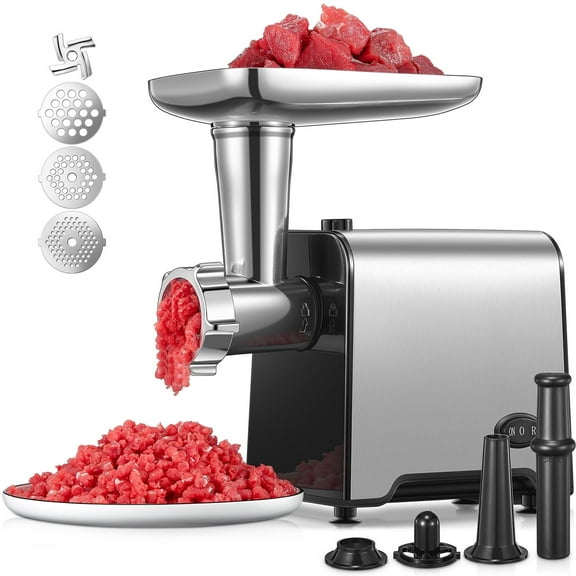 Electric Meat Grinder, Sausage Stuffer Maker 450W Food Grinder with Blade & 3 Plates, Sausage Stuffer Tubes & Kubbe Kit, Stainless Steel Meat Mincer Machine for Home Kitchen Use