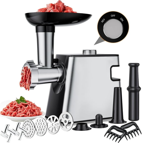 TINANA Electric Meat Grinder 2800W Heavy Duty Sausage Stuffer Machine, 4 Stainless Steel Plates, 2 Blades, Sausage Maker Kit and Kubbe, Multi-Functional Meat Mincer for Home Kitchen Beef Processing