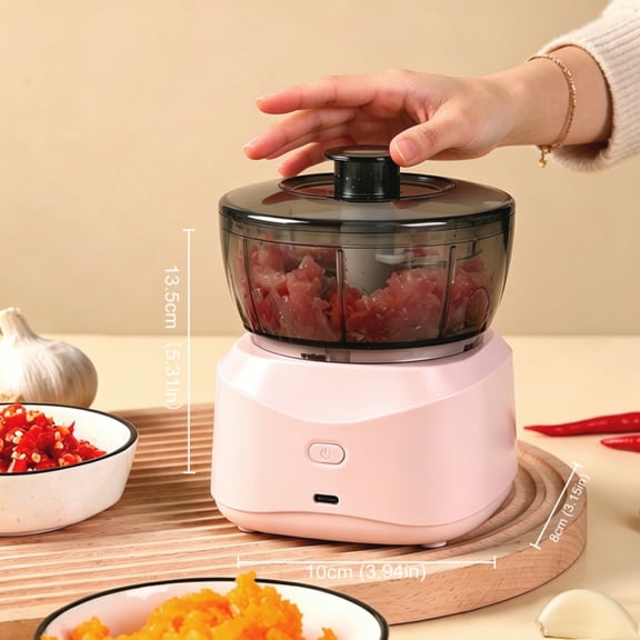 Electric Meat Grinder, Small Food Chopper for Mincing Meat, Chopping Vegetables, Crushing Garlic – 3.94 Inch, USB Rechargeable, 350ml