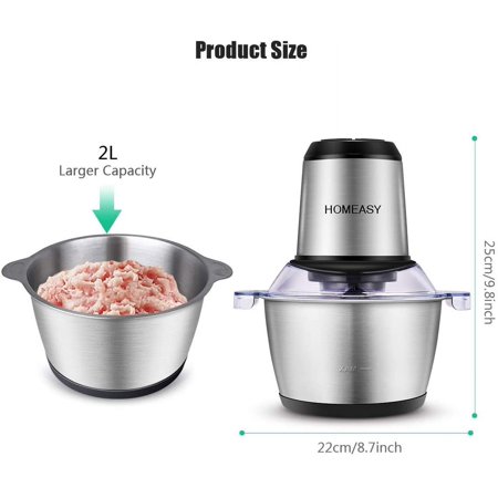 Electric Meat Grinder with 4 Blades, 2L Stainless Steel Bowl for Chopping Meat, Vegetables, Fruits and Nuts