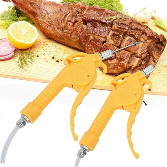 Electric Meat Injector Marinade Meat Injector Pump Automatic Meat Saline Syringe Pump Meat Injector Gun Processor Food Cooking Tool (Double Gun)