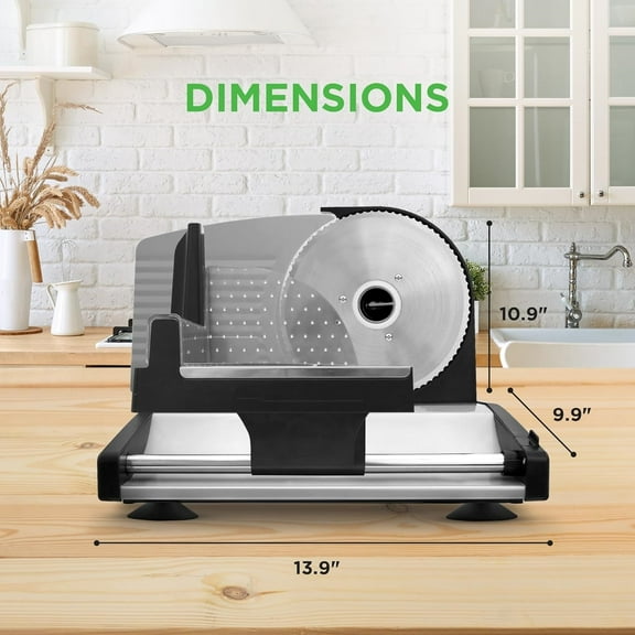 Electric Meat Slicer | 200W Automatic Meat, Deli & Bread Slicer | Adjustable Dial for 0-15mm Cutting Range Thickness | Removable 7.5 IN Stainless Steel Blade & Food Pusher for Safety (Black)