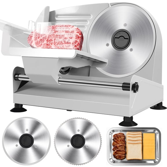 Electric Meat Slicer, 200W Meat Slicer Machine with 2 Blades, 015mm Adjustable Thickness, Deli Food Slicer, Child Lock, Removable Blade, Meat Cutter for Home Use