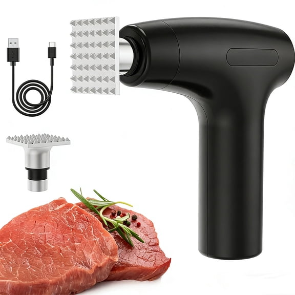 Electric Meat Tenderizer, Meat Tenderizer Tool, Stainless Steel Meat Mallet with 5 Adjustable Speeds, Auto Pressure Sensing for Beef Steak Chicken Pork Kitchen Use, 1200mAh Battery, Black