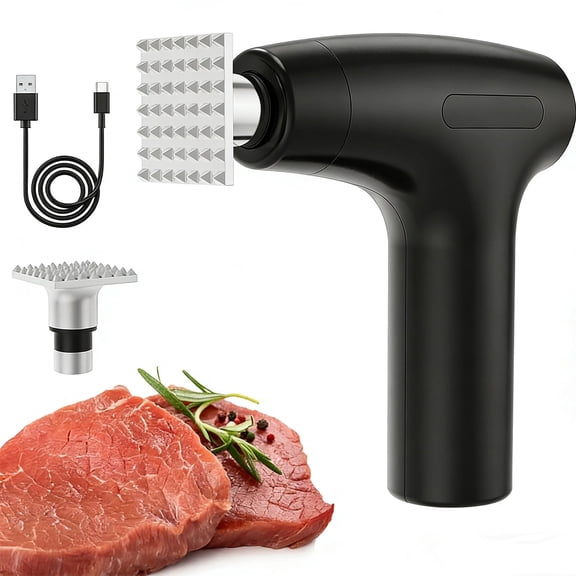 Electric Meat Tenderizer, Meat Tenderizer Tool, Stainless Steel Meat Mallet with 5 Adjustable Speeds, Auto Pressure Sensing for Beef Steak Chicken Pork Kitchen Use, 1200mAh Battery, Black