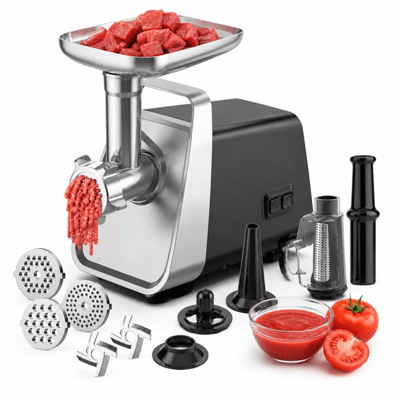 Electric Meat with Tomato Sauce Maker, 3 Grinding Plates, Sausage Tube & Kubbe Kit