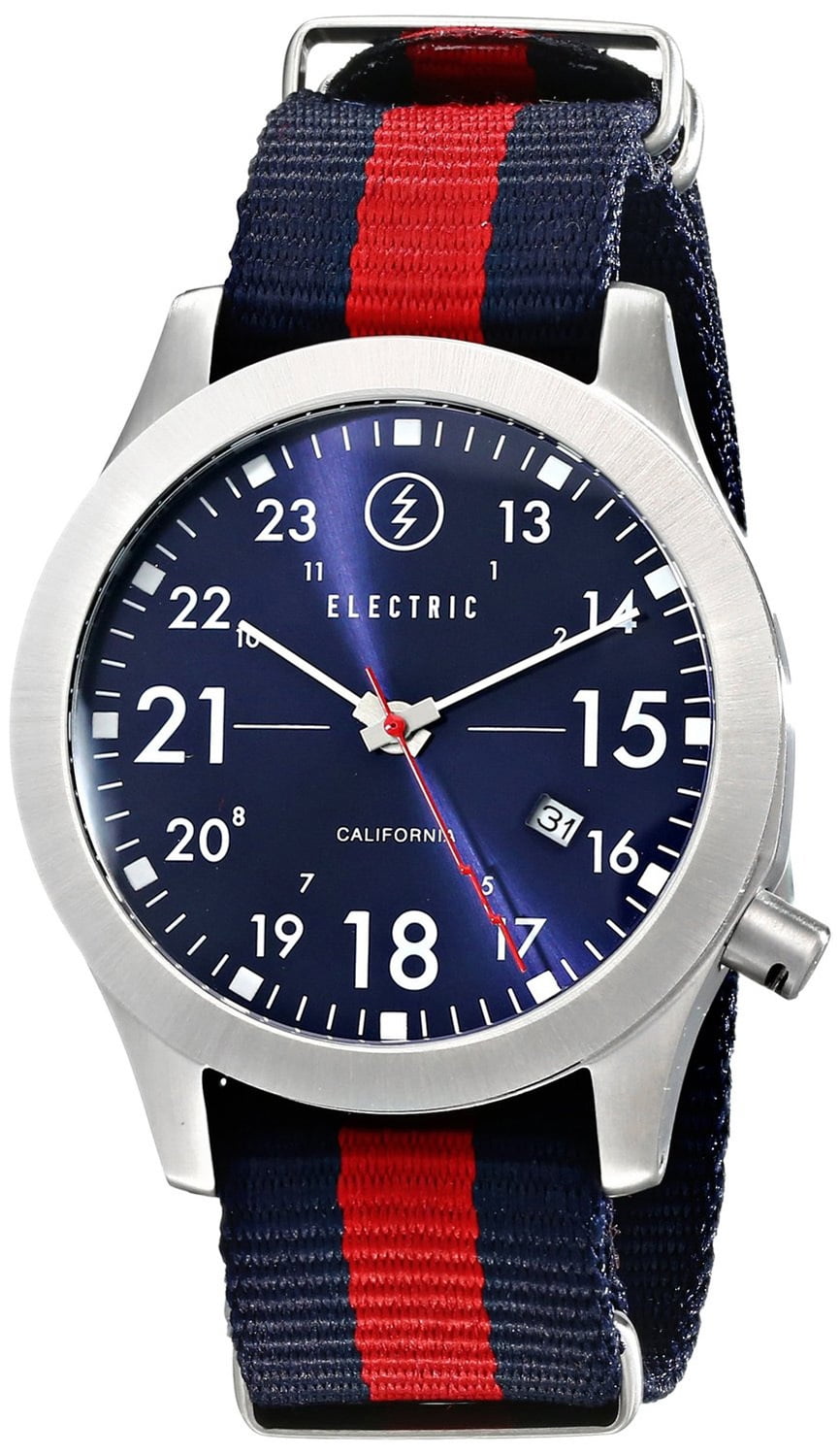 半額以下 エレクトリック FW01 NATO BLACK 腕時計 Electric Men's EW0010020008 FW01 Navy Blue Red Round Dial Nylon