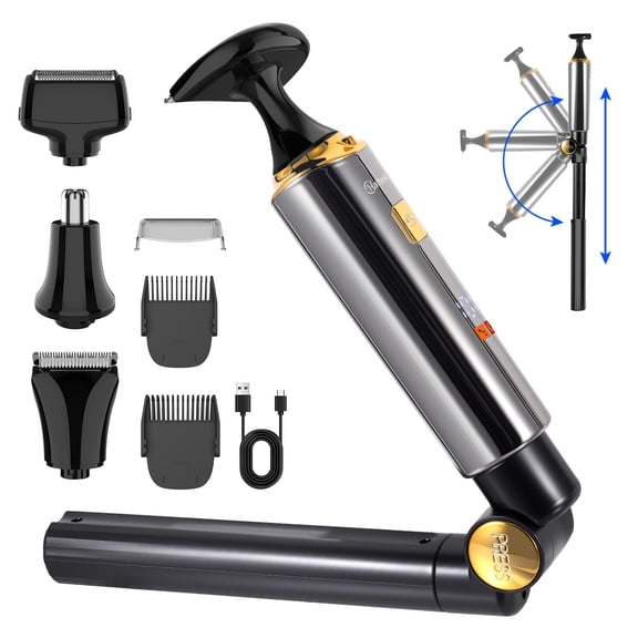 Electric Mens Back Shaver Body Trimmer Hair Groomer 4 in 1 Kit with Extendable Auxiliary Arm Waterproof Facial,Chin,Arm,Back,Pubic Hair Trimmer Grooming Set