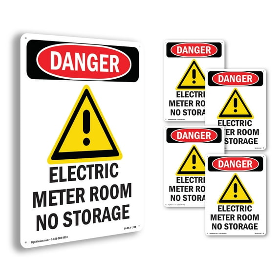 Electric Meter Room OSHA Danger Rigid Plastic Sign 24 Inch x 18 Inch - 5 Pack
