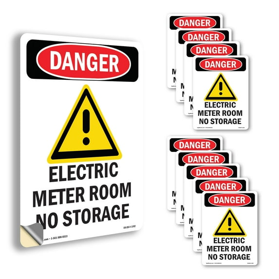 Electric Meter Room OSHA Danger Vinyl Decal Label 7 Inch x 5 Inch - 10 Pack