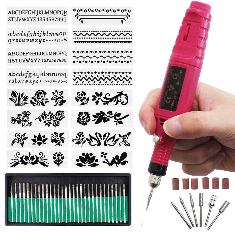 Hands DIY 108Pcs Engraving Tool Kit Electric Micro Engraver Etching Pen DIY  Rotary Tool Set with Scriber Pen Stencils Grinding Needles for Jewelry