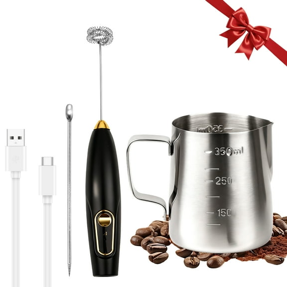 Electric Milk/Coffee Frother, Milk Frother Cup 350ml with Latte Art Pen, BUSATIA 3 Speed Rechargeable Handheld Foam Maker/Mixer for Latte, Cappuccino, Frappe Drink, Hot Chocolate