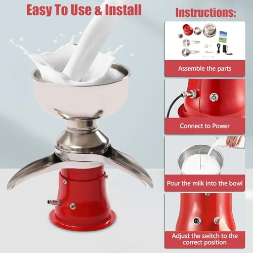 Electric Milk Cream Separator, 50L/h Stainless Steel Centrifugal, 30W Goat Cow Skim Dairy Farm Home Use, 13.2Gal/h