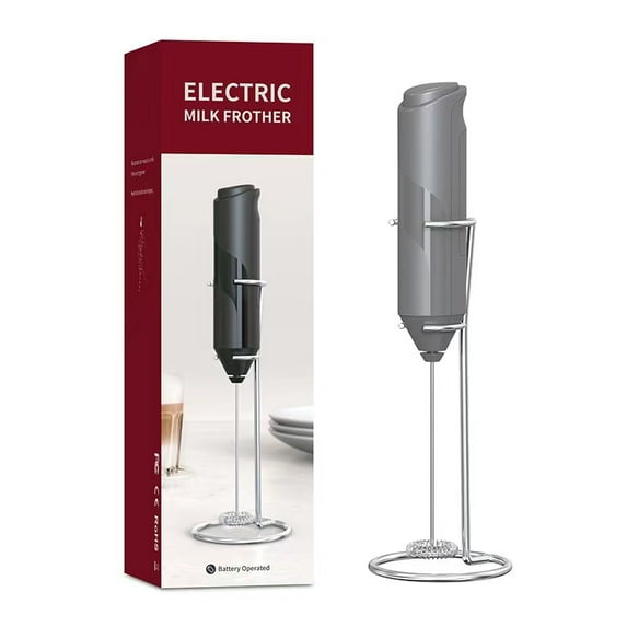 Electric Milk Foamer Coffee Maker Hand Mixer Cappuccino Foam Blender Egg Beater with Stand Kitchen Milk Coffee Stirring Tools (Grey with stand)