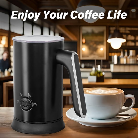 Electric Milk Frother, 4-in-1 Automatic Milk Steamer Whisk Drink Mixer for Coffee, Frappe, Latte, Matcha, Hot Chocolate, Black