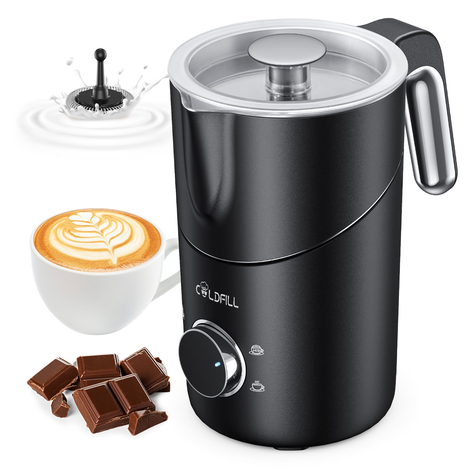 Automatic Electric Milk Frother, COLDFILL 8-in-1 Hot & Cold Foam Maker, 400ml, Dishwasher Safe, Quiet, for Latte Cappuccino, Black