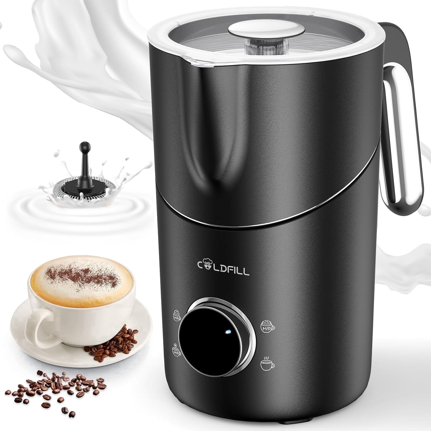 8-in-1 Electric Milk Frother and Steamer, COLDFILL 13.5oz/400ml Hot & Cold Foam Maker, Quiet Dishwasher Safe for Latte Cappuccino, Black