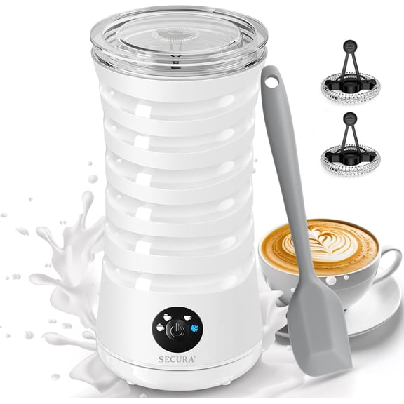Electric Milk Frother, Automatic Steamer, 4-IN-1 Hot & Cold Foam Maker-8.4oz/240ml Warmer for Latte, Cappuccinos, Macchiato with Silicone Spatula, Silent Operation Shut-off