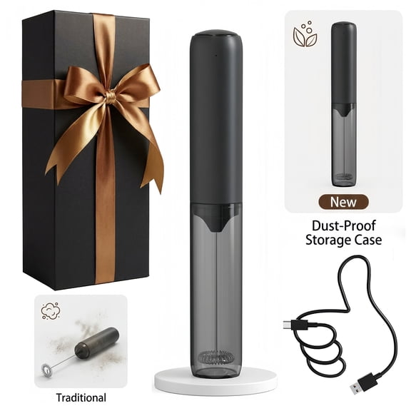 PIEWOFY Rechargeable Milk Frother with Dust-Proof Cover, Handheld Drink Mixer for Coffee, Latte, Matcha, Matte Black - Ideal Gift Choice