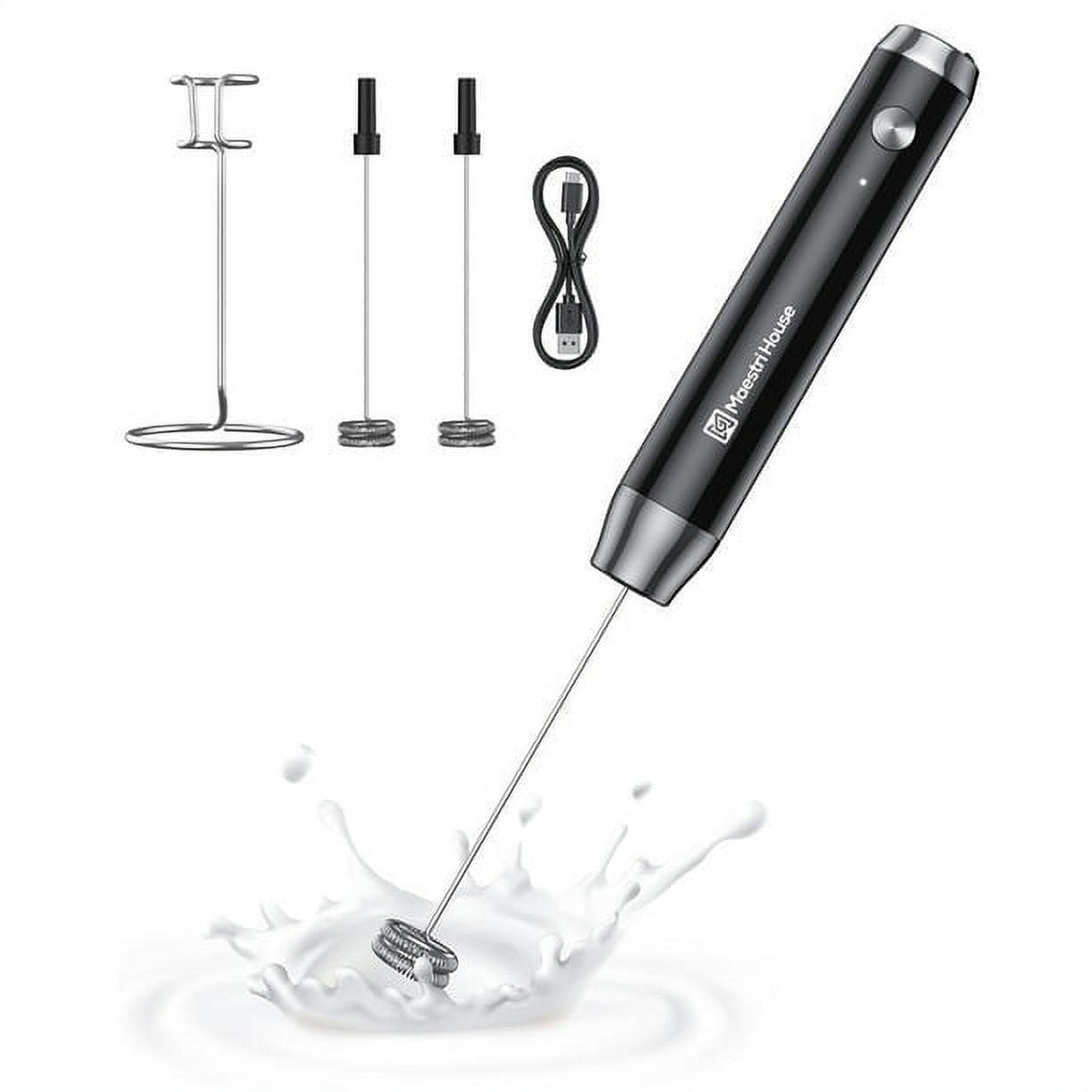 Electric Milk Frother Handheld, Maestri House USB Rechargeable Milk Foam  Maker with 1 Whisks, IPX7 Waterproof, Black