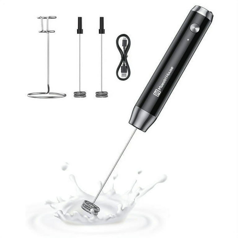 Electric Milk Frother Handheld, Maestri House USB Type-C Rechargeable Milk  Foam Maker with 2Pcs Whisks & 1Pcs Stand, IPX7 Waterproof, Black 