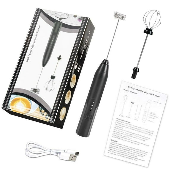 Electric Milk Frother Handheld Milk Foamer with USB Rechargeable Coffee Frother 3 Speeds Milk Whisk 2 in 1 Egg Beater Perfect for Coffee, Latte, Cappuccino, Black
