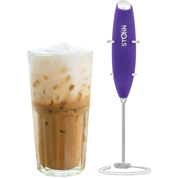 Electric Milk Frother Handheld for Drink Mixer, Latte, Coffee, Foam and Cappuccino Maker - Includes Stainless Steel Stand Blue