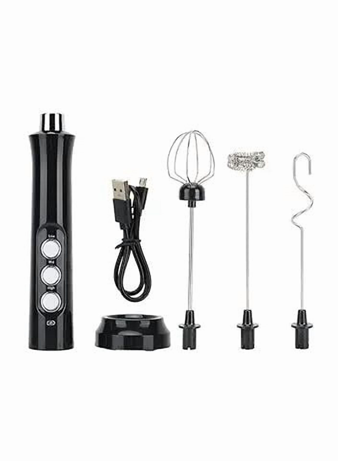 Electric Milk Frother Maker With Whisk Set Black/Silver，USB Electric Drink Mixer Handheld Matcha Whisk Set, Mini Blender Coffee Frother Wand Lattes, Powerful Hand Held Mixer Wand Frother - Black