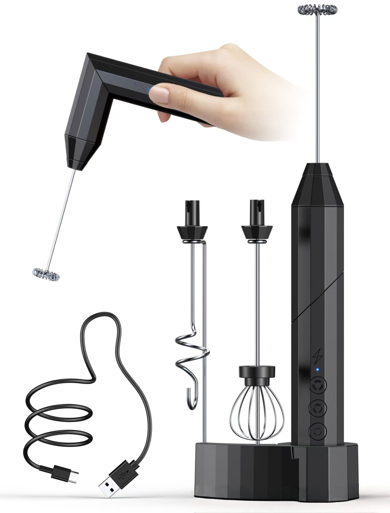 Electric Milk Frother Stainless Steel Coffee Cream Electric Milk Frother Egg Beater Portable Mixer