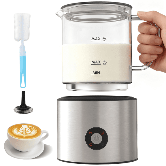 Electric Milk Frother & Steamer, 4-in-1 Detachable Glass Milk Frother, Dishwasher Safe, Hot & Cold Foam Maker, 16.9 oz (500ml), for Latte, Cappuccino & Hot Chocolate