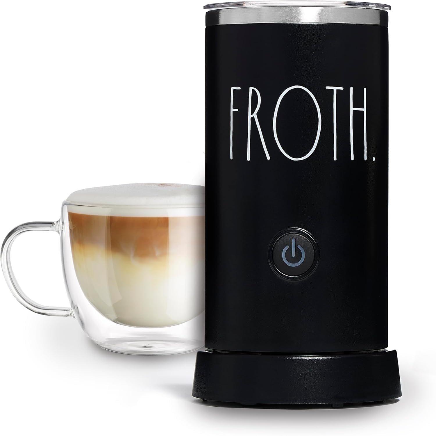 Rae Dunn Electric Milk Frother and Steamer, 550-Watt Hot and Cold Foam Maker for Coffee, Black