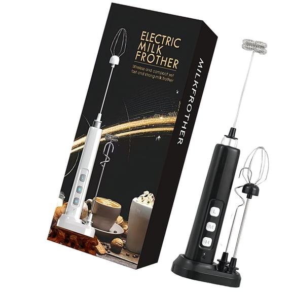 Electric Milk Frother Whisk with Metal Heads 3 Adjustable Speeds 1200mAh Suitable for Coffee Cream and Baking Recipes