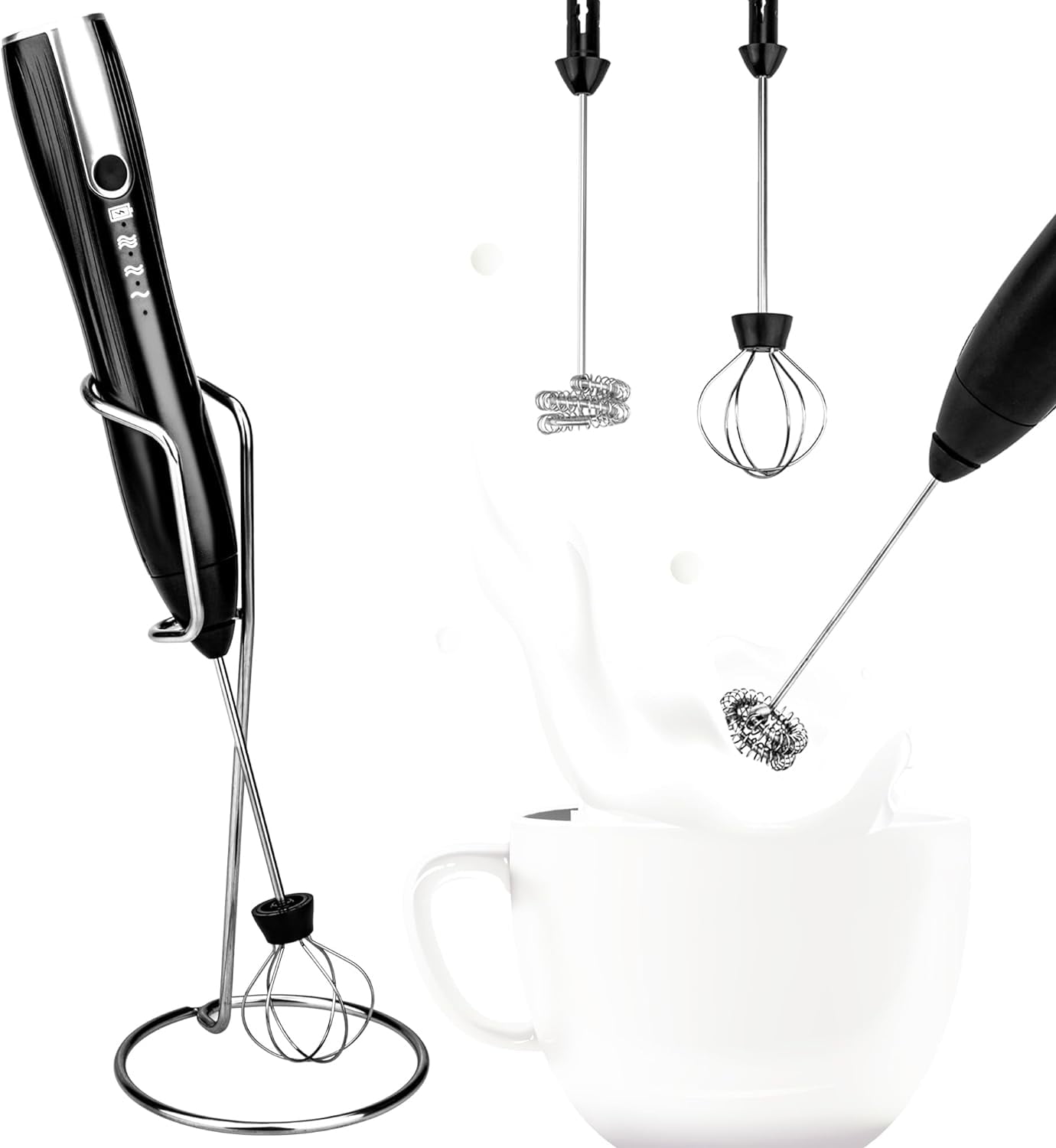 Electric Milk Frothier Handheld Foam Maker with 2 Heads Rechargeable