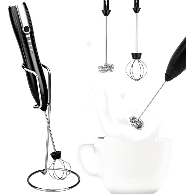 Electric Milk Frothier Handheld Foam Maker with 2 Heads Rechargeable