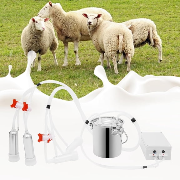 Electric Milking Machine for Cows and Goats, Portable Adjustable Suction Pulsation Vacuum Goat Milker Rechargeable Automatic Breast Pump with Stainless Steel Milk Bucket (3L)