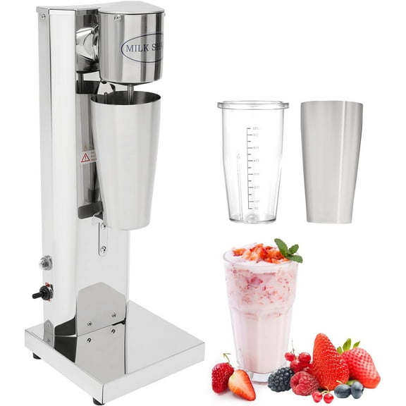 Electric Milkshake Maker Machine,  Stainless Steel Milk Shake Machine with 2 Cups 650ml/Cup 110V 180W Drink Mixer Adjustable Speed Malt Maker Machine (1 Head)