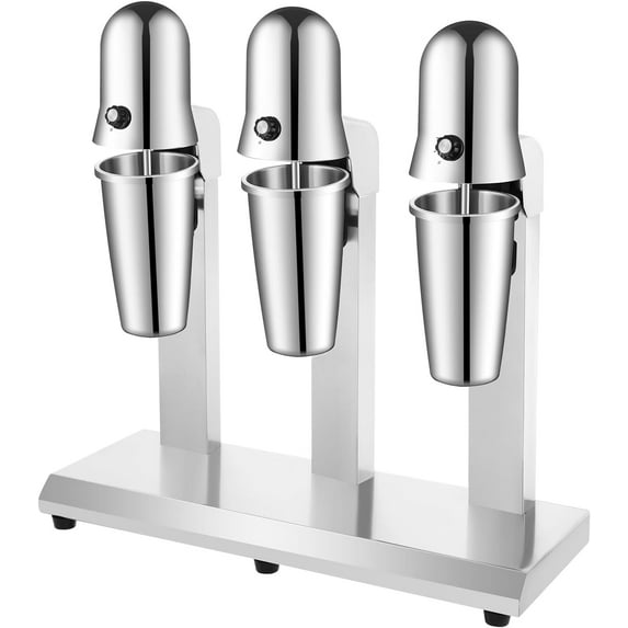 Electric Milkshake Maker, Stainless Steel Milk Shake Machine Drink Mixer Adjustable Speed Malt Maker Machine Smoothie Milk Foam Tea Mixer Blender + cups (3 Head)