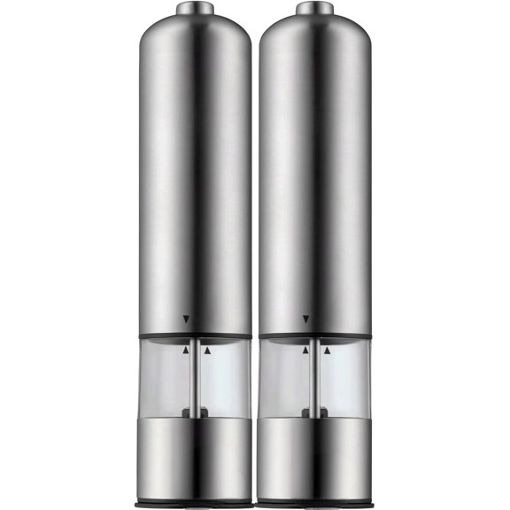 Electric Mill Set of 2, 23 cm, Electric Salt and Pepper Mill, Unfilled, Spice Mill, Mill for Salt, Pepper, Chilli Pepper, Ceramic Grinder, Stainless Steel, Acrylic Glass$$Home Decor, Kitchen, & Other