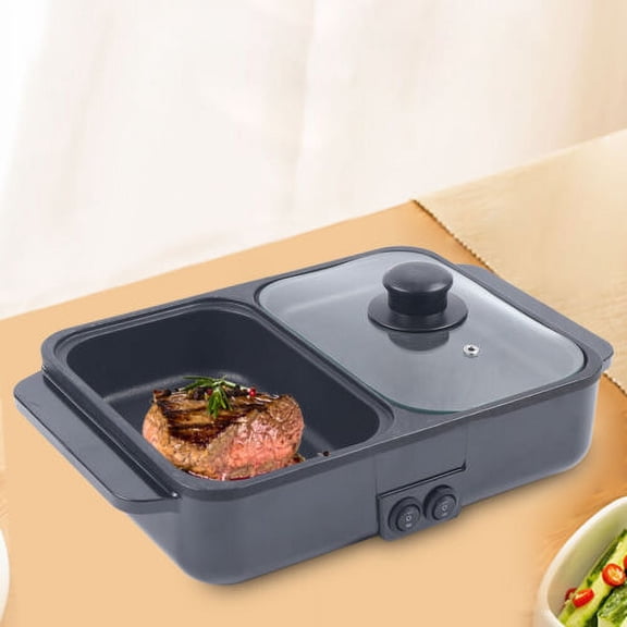 Electric Mini 2-IN-1 Hot Pot BBQ Grill Kitchen Smokeless Shabu Cooking Pan 1200W
