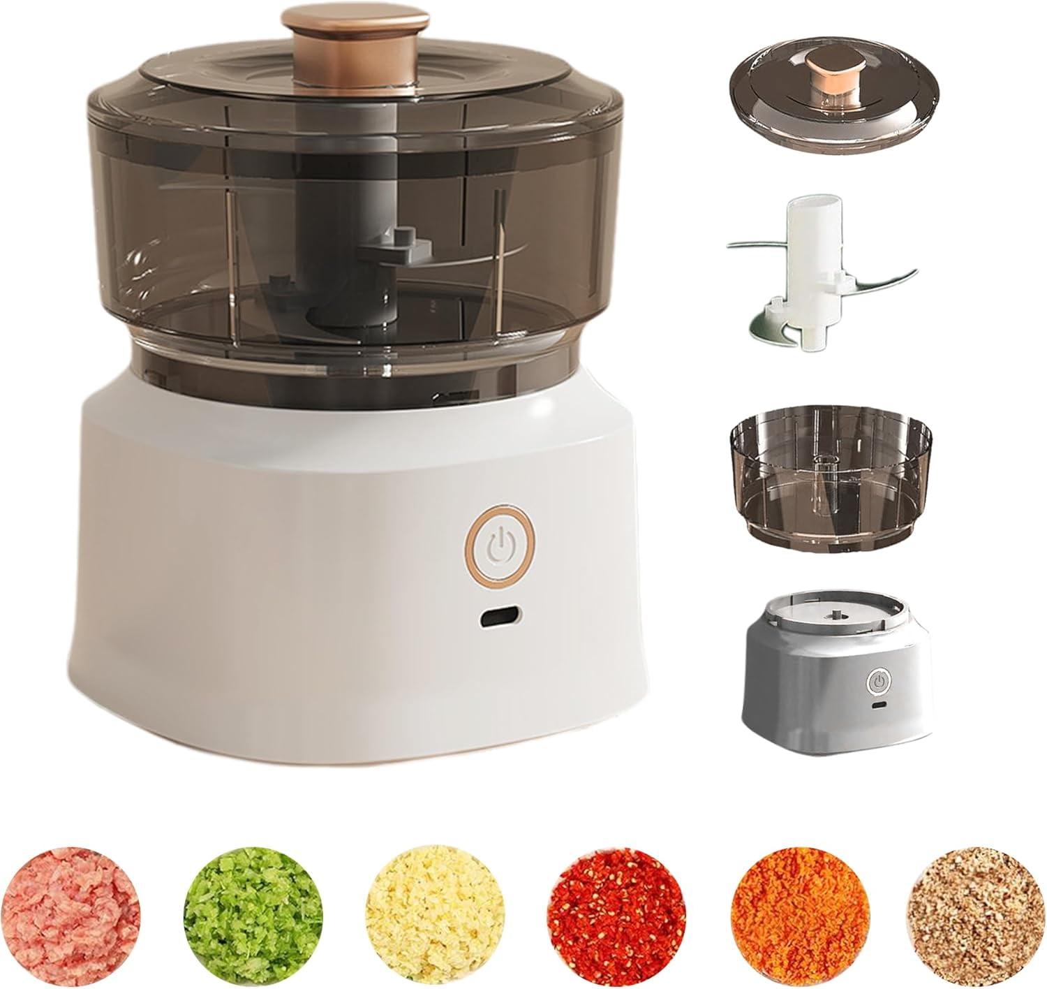 Electric Mini Chopper Food Processor: USB Charging Mini Food Chopper Garlic Grinder, 350ML Vegetable Chopper For Onion Garlic Pepper Meat Mincer/Grinder/Puree Food (White)