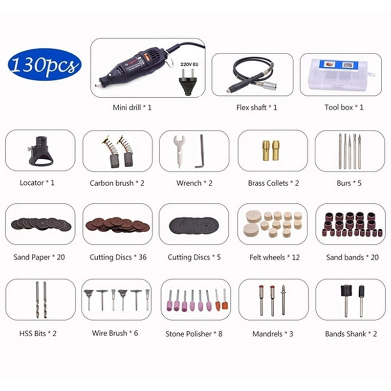 Electric Mini Drill Rotary Grinder DIY Drill Polishing with 6/130Pcs ...
