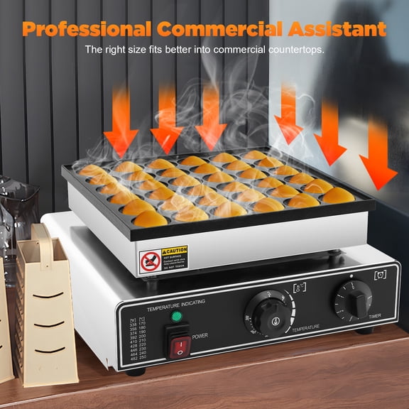 Electric Mini Dutch Pancake Maker 36 Slot Commercial Cake Baker Machine Nonstick 34.5*40.5*18.5cm for Family, Cafes, Food Stores