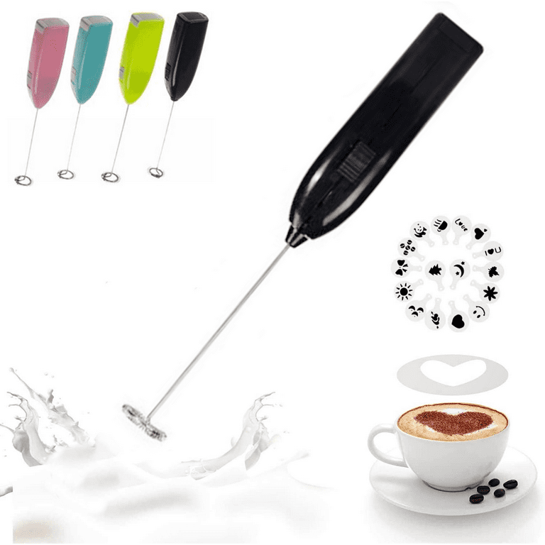 Ficcug Electric Milk Frother Handheld Coffee Frother,Mini Drink Mixer Foam  Maker Egg Beater with 2 Whisks for Latte (White) 